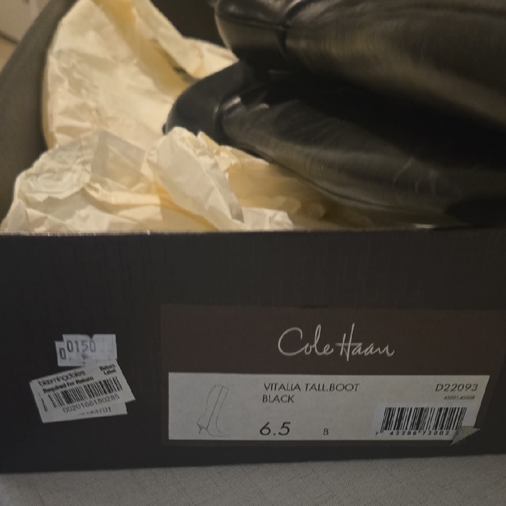Cole Haan Midnight Black Leather Heeled Boots - Picture 8 of 9